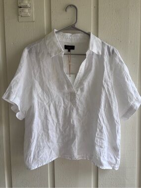 Quince White Linen Popover Short Sleeve Top